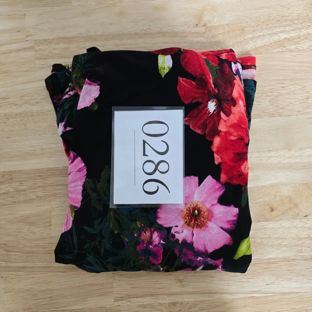 MARC BOUWER Floral Fit Flare Dress Black Red Pink Short Sleeve Size 8‎